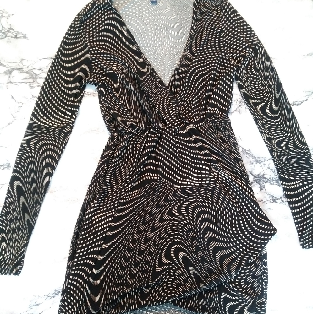 Black and Cream Wrap Dress